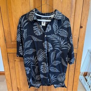 Jamaica Jaxx Charcoal and Slate Leaf 100% Silk Shirt